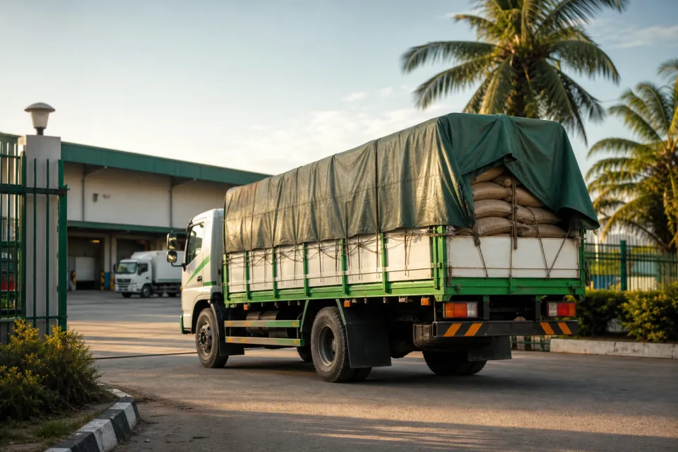 A cargo truck serving a Tanzanian warehouse